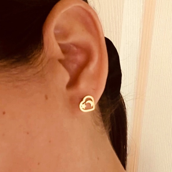 “Night Sky in my Heart” Gold Stainless Steel Lasercut Crescent Star Stellar Stud - Picture 8 of 11